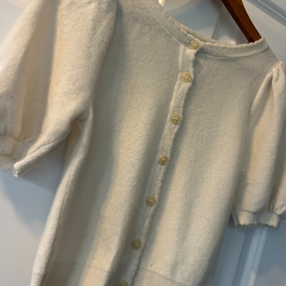 NEW MAEVE X ANTHROPOLOGIE cashmere puff sleeve cardigan sweater IVORY S - Picture 4 of 4